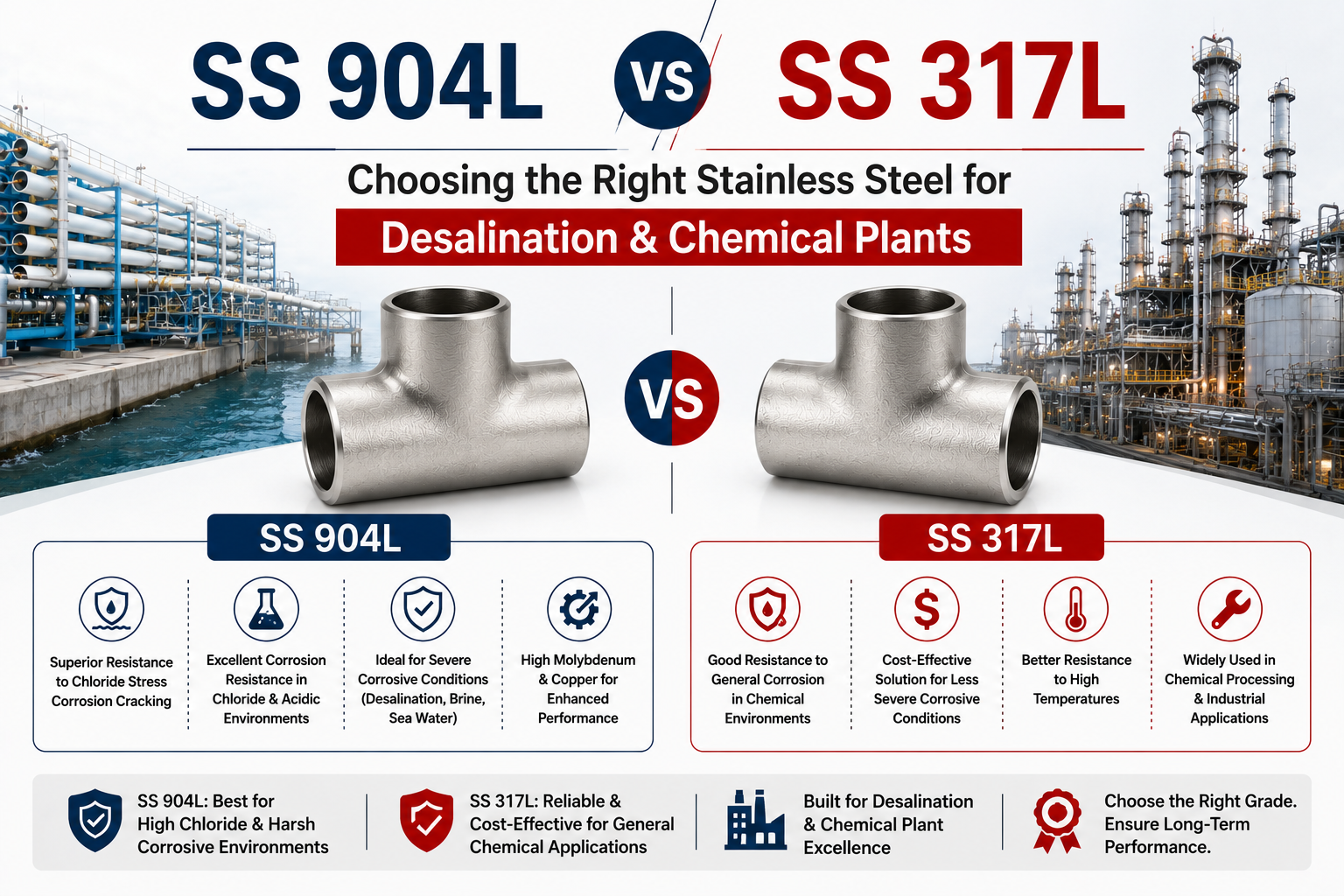 SS 904L vs SS 317L: Choosing the Right Stainless Steel for Desalination & Chemical Plants