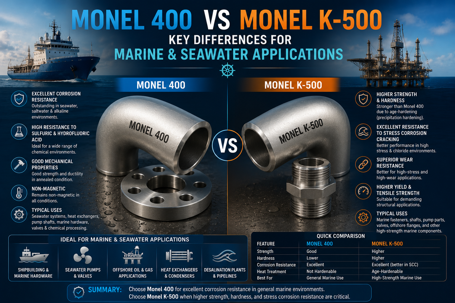 Monel 400 vs Monel K-500: Key Differences for Marine & Seawater Applications