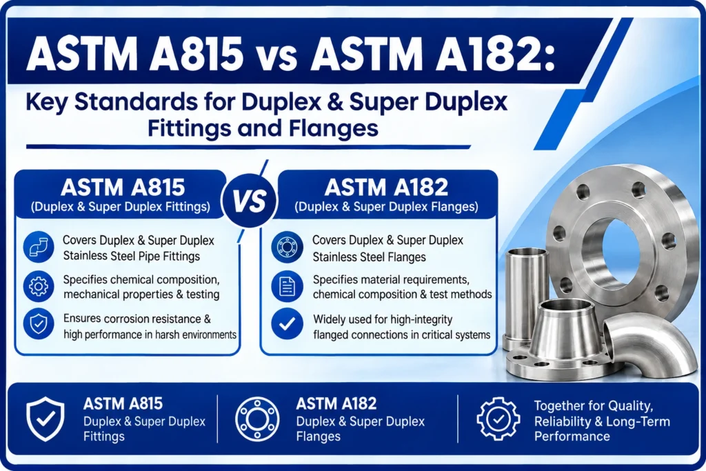 ASTM A815 vs ASTM A182: Key Standards for Duplex & Super Duplex Fittings and Flanges