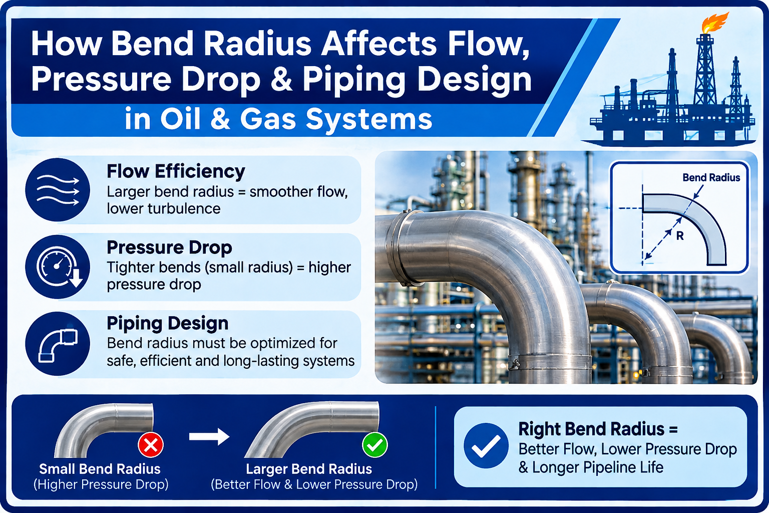 How Bend Radius Affects Flow, Pressure Drop & Piping Design in Oil & Gas Systems