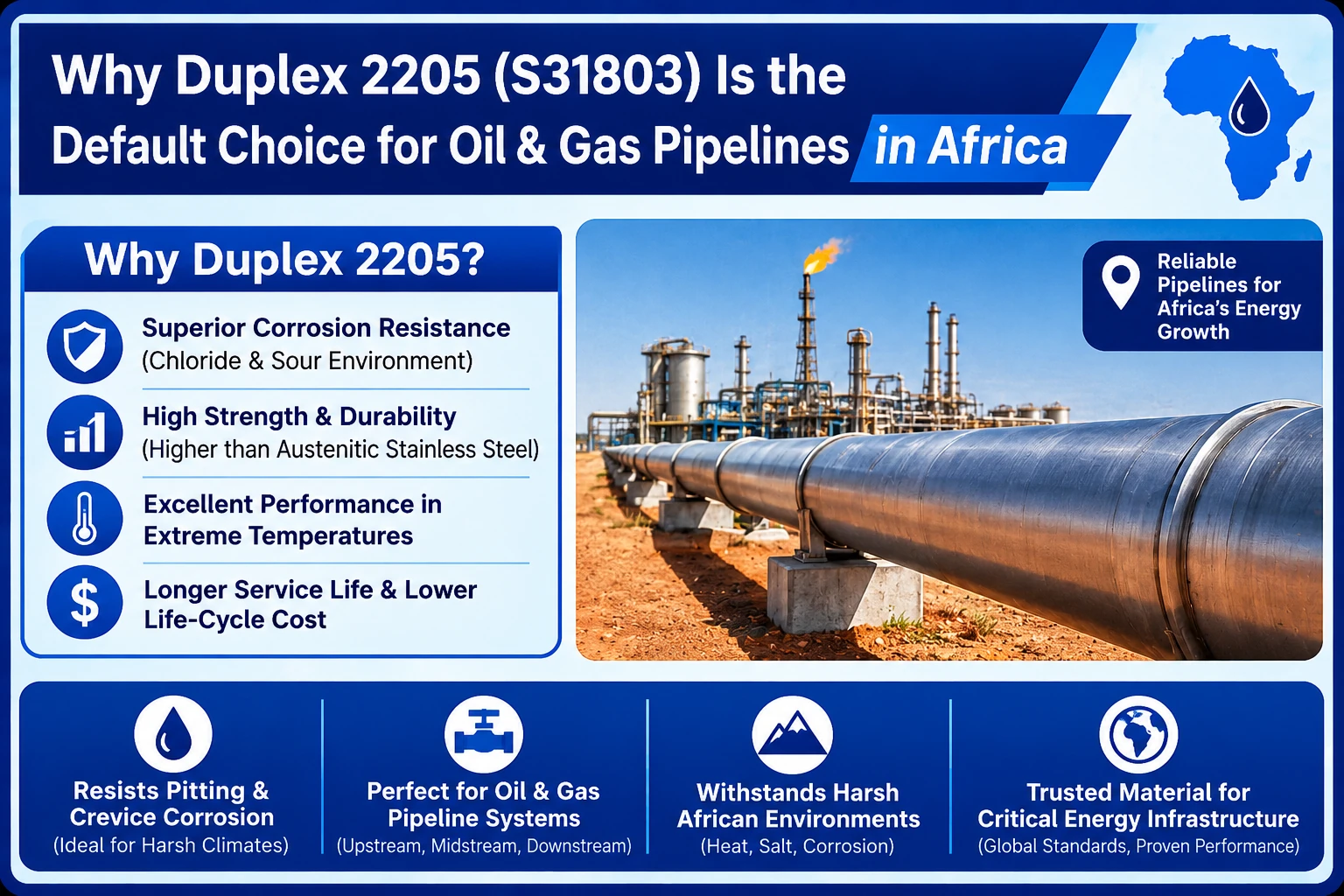 Why Duplex 2205 (S31803) Is the Default Choice for Oil & Gas Pipelines in Africa